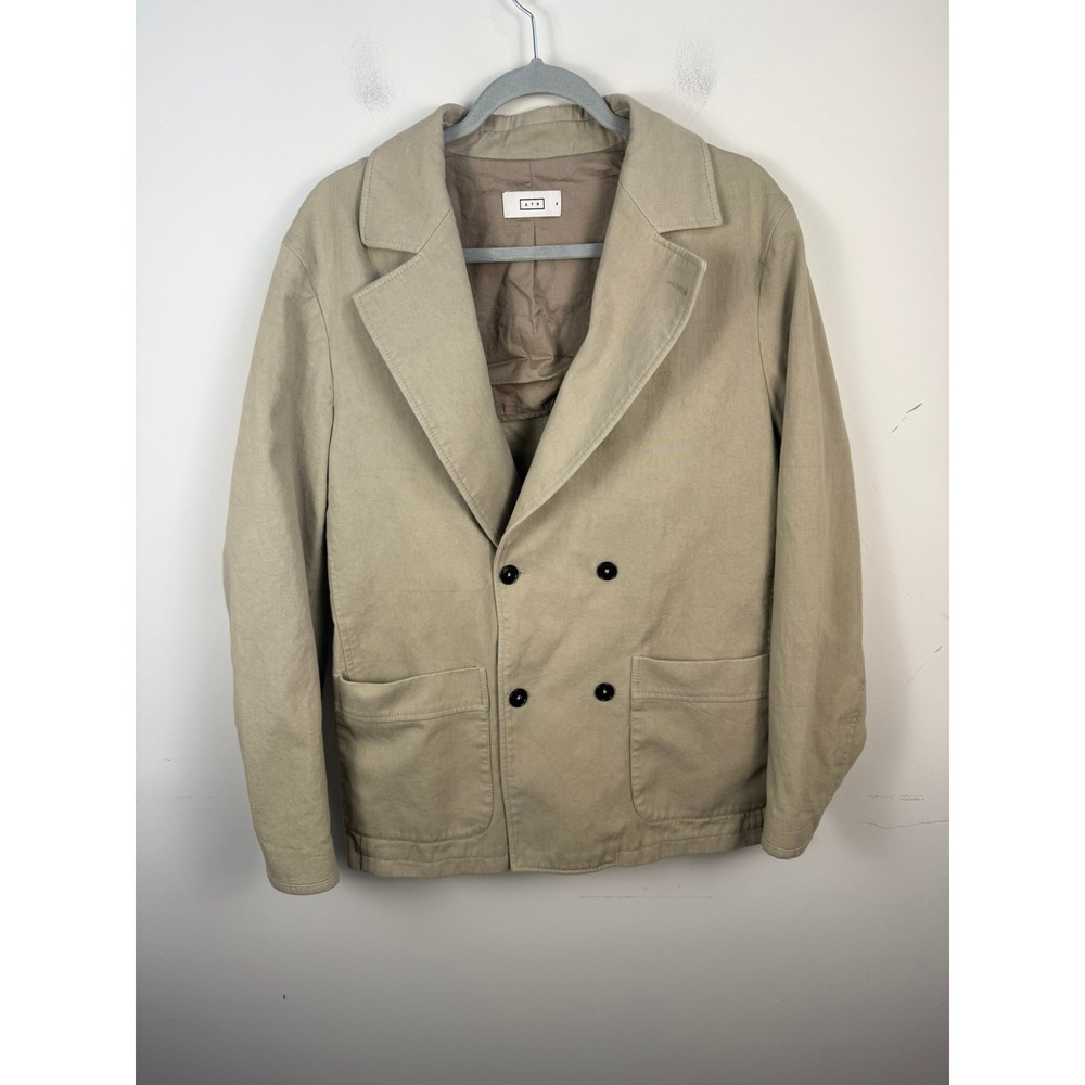 AYR Men Double Breasted Casino Jacket Tan Japanese Slub Cotton Twill M 10246